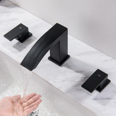 Waterfall Bathroom Basin Faucet Brushed Gold/Black Deck Mounted Hot and Cold Water Mixer Sink Tap Dual Handle Bathtub Tap