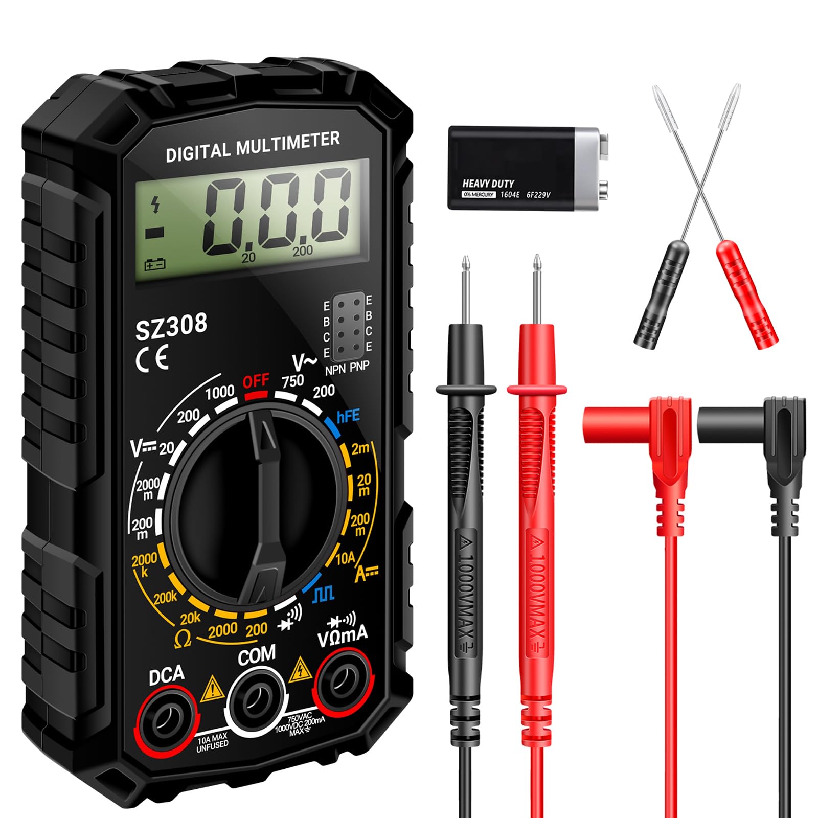 

ANENG SZ308 Small Digital Multimeter with Smart for DC and hFE with Square Wave for Home Electrical Testing and Automotive Applications Tester, чорний