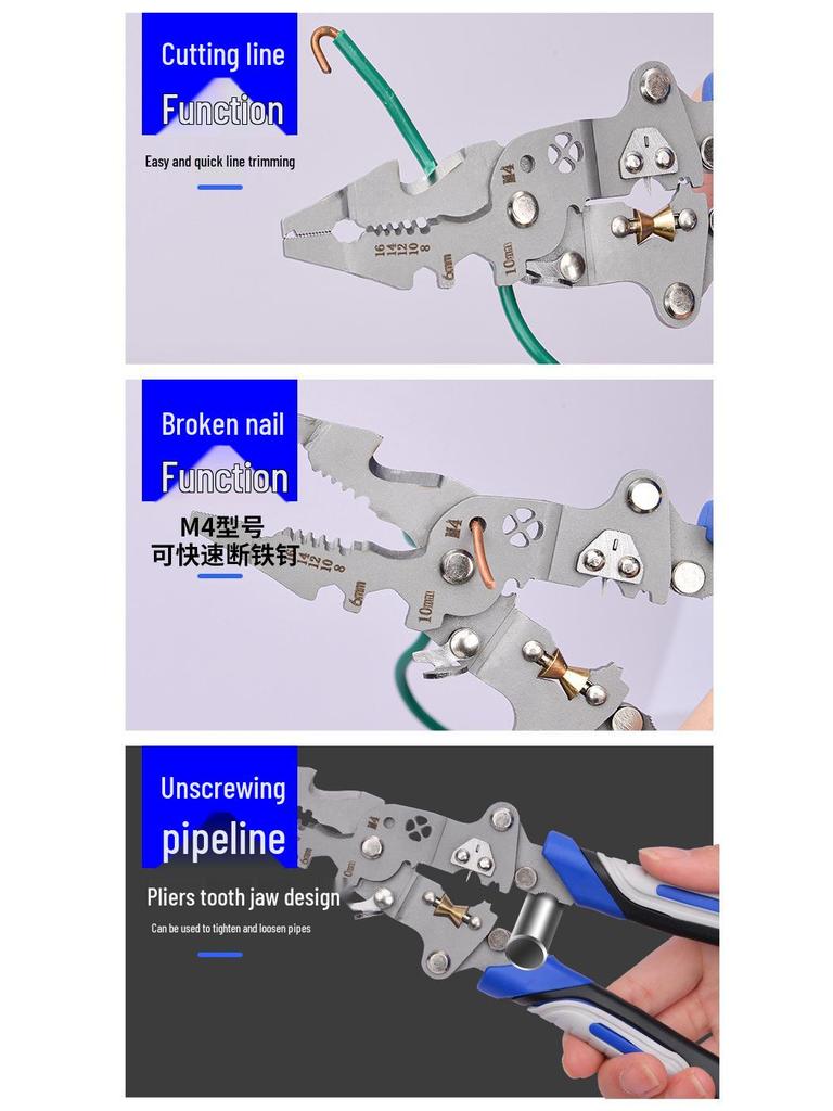 Foldable Multi-Function Electrician Wire Strippers: Stripping, Splitting, Cutting, Looping, Skinning, Crimping.