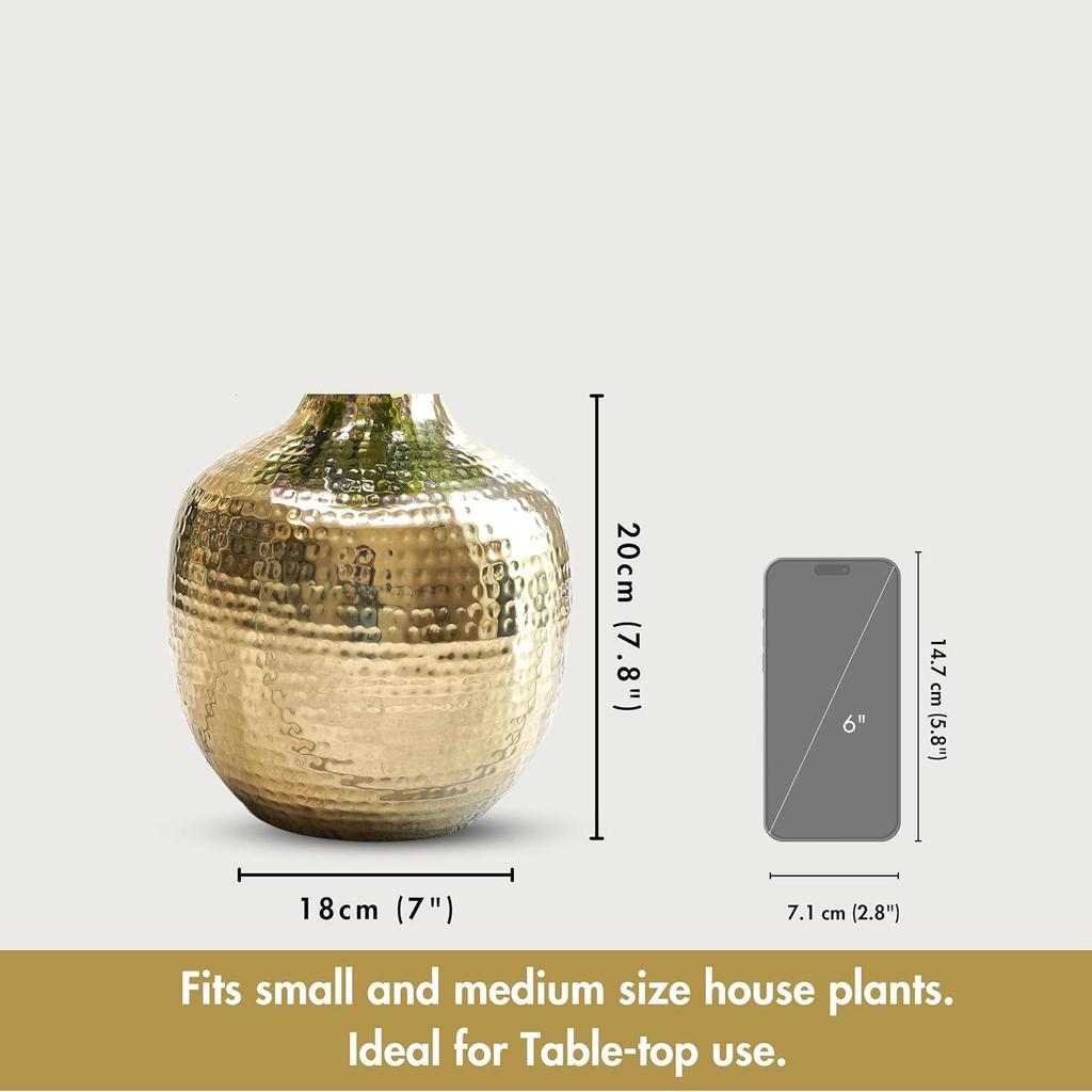Metal Hammered Bud Round Shape Vase for Home Decor Decoratives for Indoor Outdoor Living Room Balcony | Best Gift