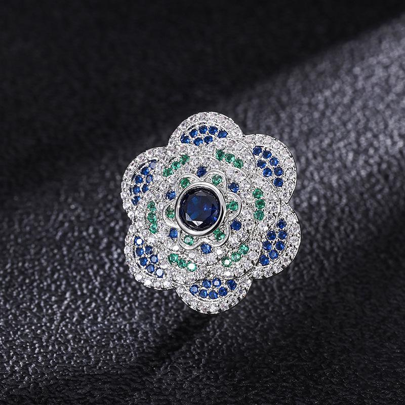 European and American Ring Simulation Color Treasure Retro Wind Sapphire Color Matching Stone Shining Diamond Stamen Women's Ring