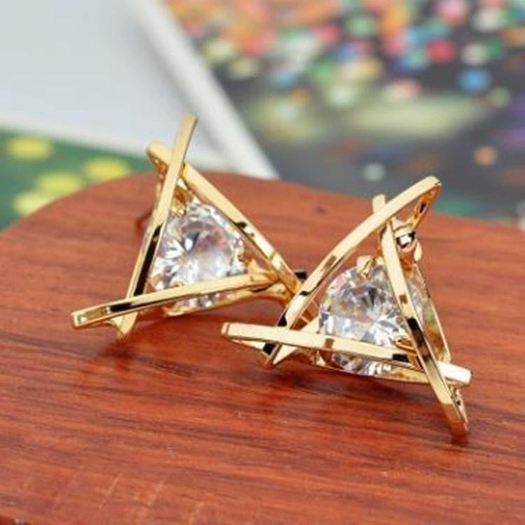 Fashion Women Imitation Diamond Earring Hollow Out Triangle Zircons Ear Studs Weeding Party Jewelry