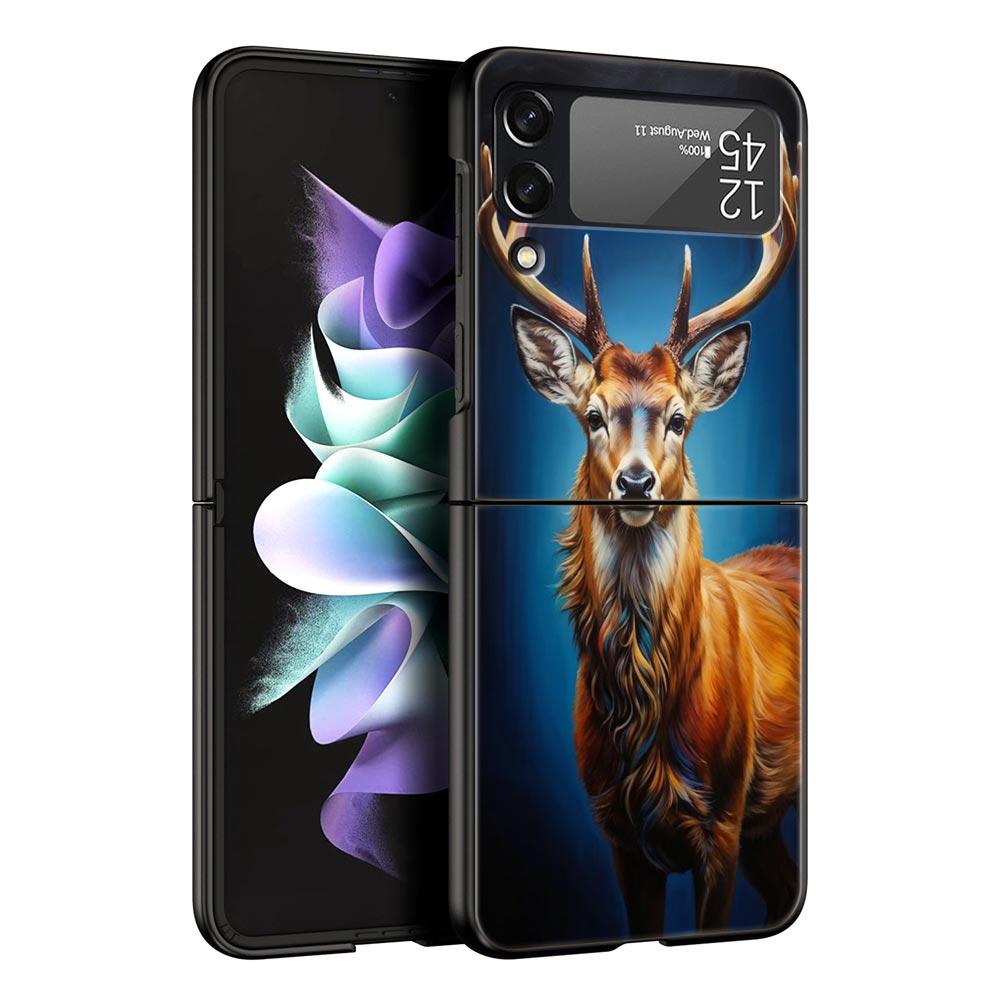 Deer Lichee Pattern Hard PC Phone Case For Samsung Galaxy Z Flip 7 6 5 4 Black Cover For Galaxy Z Flip 3 Foldable Shell Fundas