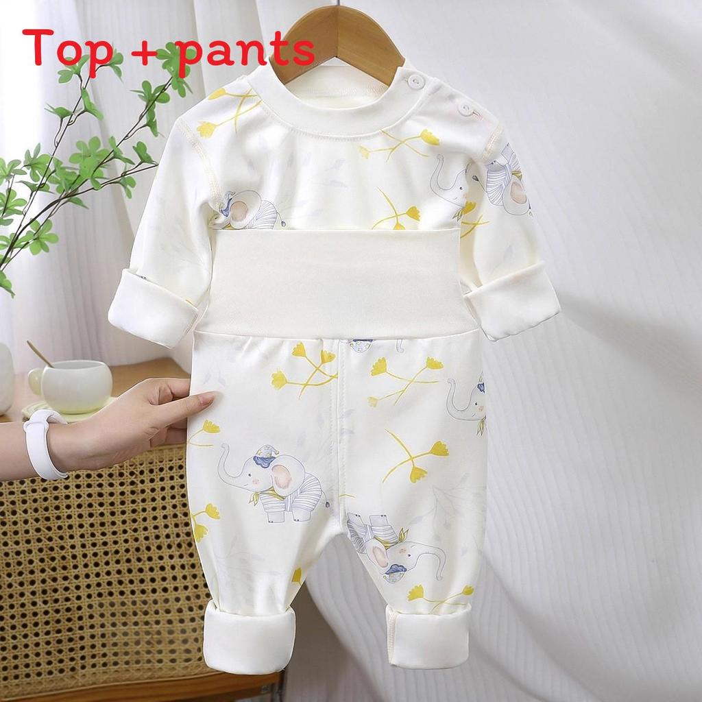 Baby Warmth Cotton Toddler Pajamas With High Waist And Ribbed Pants For Winter And Fall
