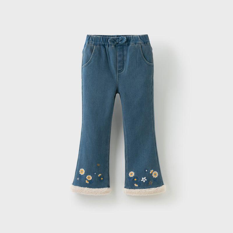 David Bella Children s Pants 2026 New Girls  Jeans for Older Children Winter Fleece-Lined Long Pants Flared Pants Denim Blue [Ready in Stock] 110