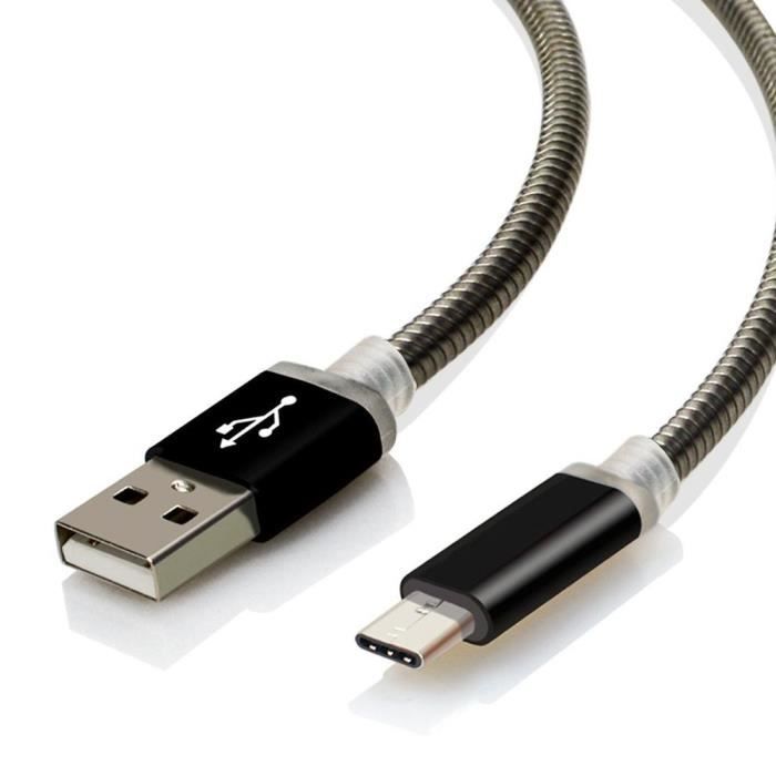Câble USB Type C - Non spécifié - 1M - Métal Noir - Compatible avec plusieurs smartphones