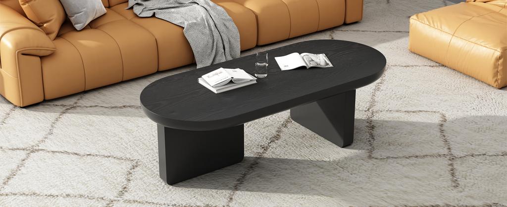 N625P300081S) 119.7*49.8*35.5 cm Black Modern Minimalist Coffee Table, Spray-Painted Living Room Table, Oval, MDF