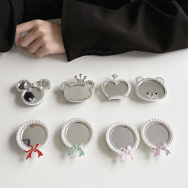 Mobile Phone Airbag Bracket Wind Paste Retractable Lazy Portable Makeup Mirror Bear Rhinestone Bow Tie