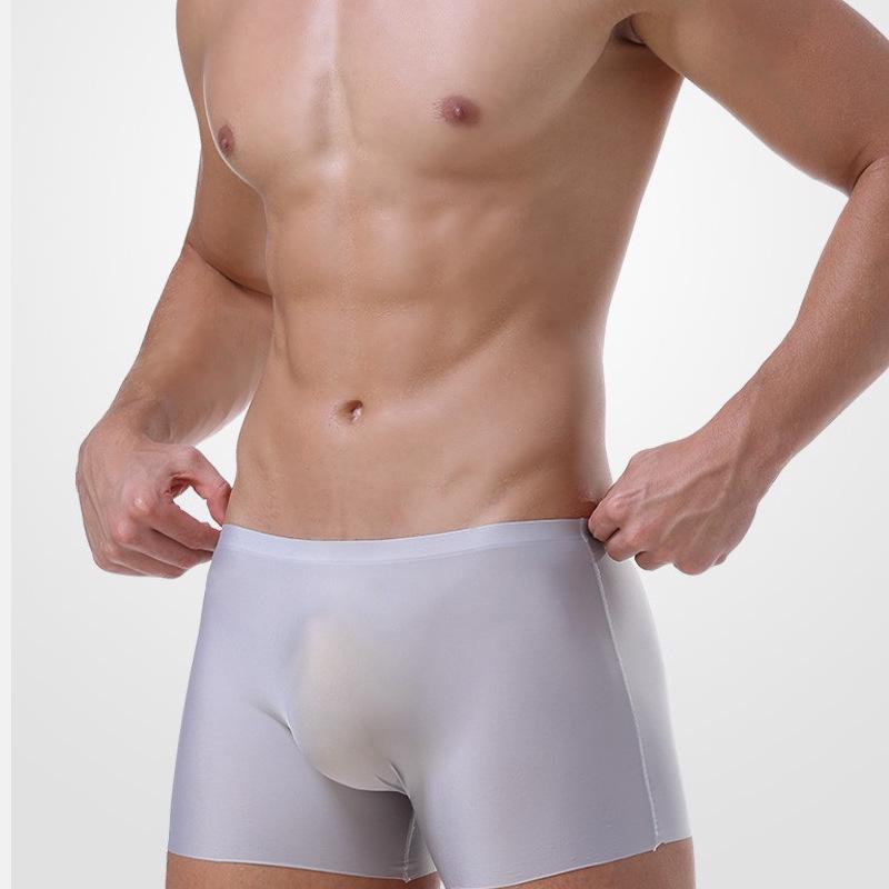 Men's Summer Ice Silk White Boxer Shorts: Breathable, Seamless, Thin Cotton, Quick-Dry Trunks