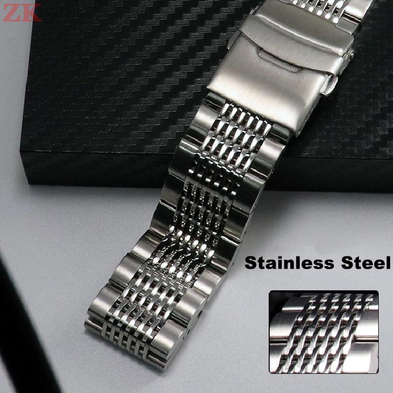 Bright Steel Strap 20mm 22mm 24mm Stainless Steel Watchband for Seiko Metal Bracelet Watch Band Dive Buckle Strap Silver Black
