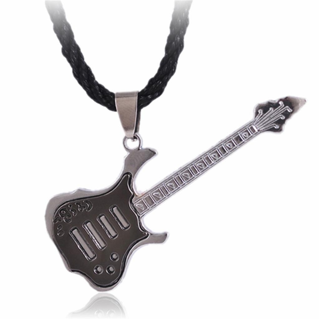 Stainless Steel Guitar Pendant Necklace For Men Women Retro Punk Musical Instrument Rope Chain Choker Party Jewelry Gift