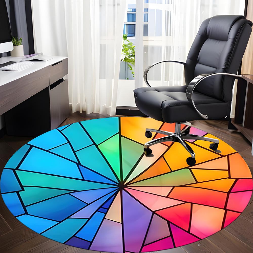 1pc Stained Glass Spectrum Office Round Area Rug, Indoor Mat Suitable ForOffice, Under Office Chairs Bedroom Living Room Home Decor, Room Deco T085