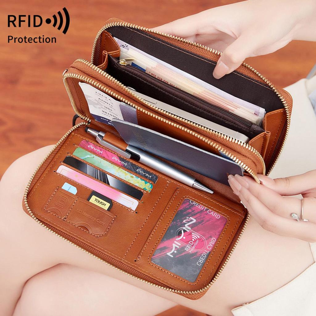 2024 RFID Travel Passport Holder & Ticket Organizer with Double Zippers - Crossbody Multifunctional Wallet & Document Bag.