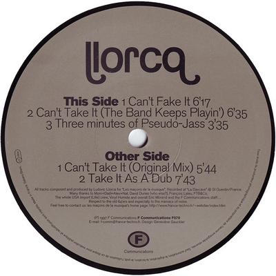 12inch Record LLORCA - Can't Take It F070 F Communication 1997 France Dance & Electronica Used