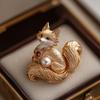 Designer Brand Brooch, Natural Freshwater Pearl Cute Fox Corsage