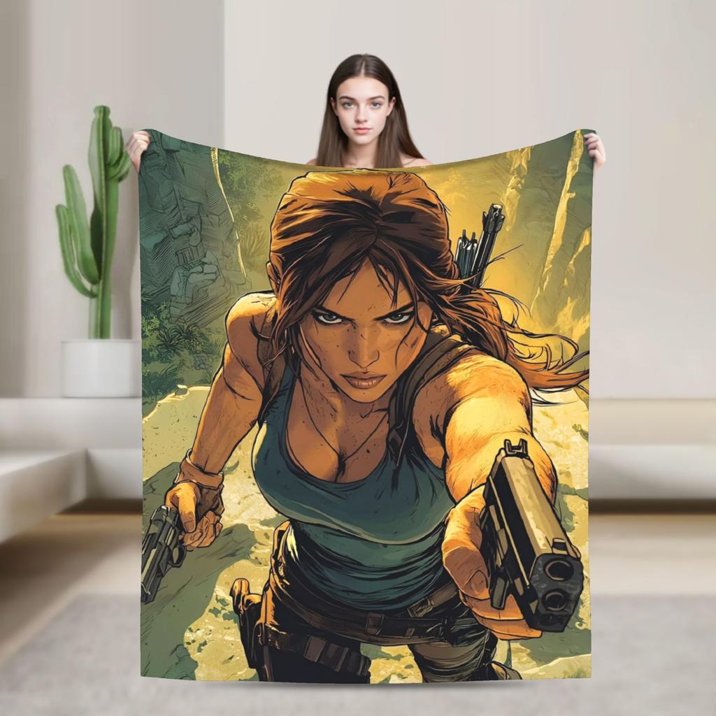 Tomb-Raider Lara Croft Blanket Cover Fleece Survival Video Game Warm Throw Blanket for Sofa Couch Quilt Multi-function