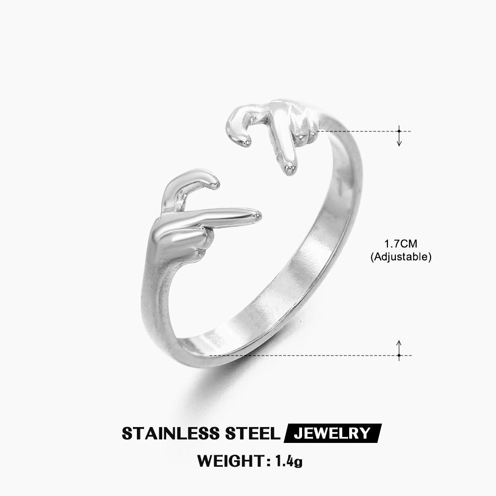 

Minimally Designed Heart-Shaped Finger Ring Unisex Fashion Zircon Stainless Steel Heart Opening A Romantic Rings resizable