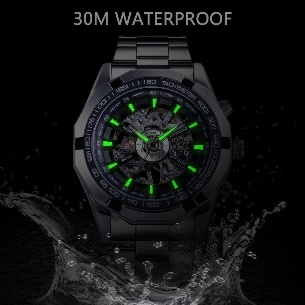 Forsining Edelstahl Wasserdicht Herren Skeleton Uhren Top Marke Luxus Transparente Mechanische Sport Männliche Armbanduhren