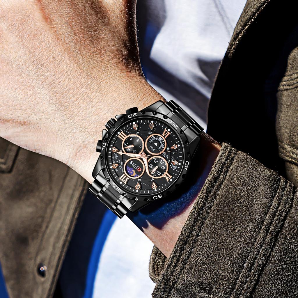 Luxury Watches For Men Chronograph Stainless Steel Man Wristwatch Waterproof Luminous Sport Military Men's Quartz Watch