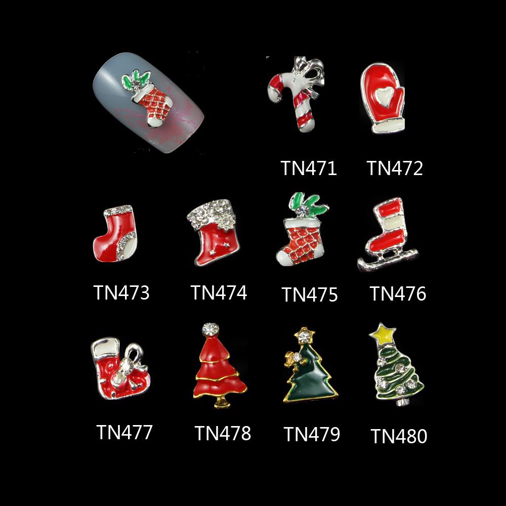

10 шт. 3D нейл-арт красочные рождественские формы продуктов блестящие стразы ювелирные изделия металлический сплав нейл-арт брелоки украшения шпильки