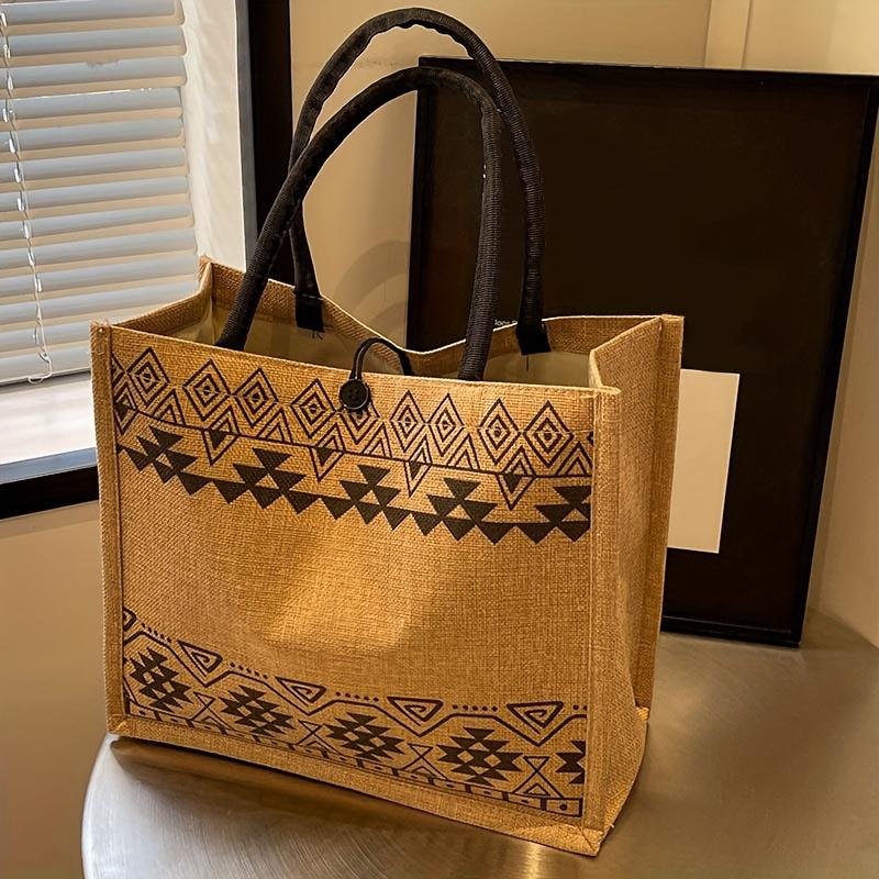 Simple and stylish woven tote bag, large capacity shoulder bag, fashionable printed tote bag, gift bag, versatile beach bag for хаки