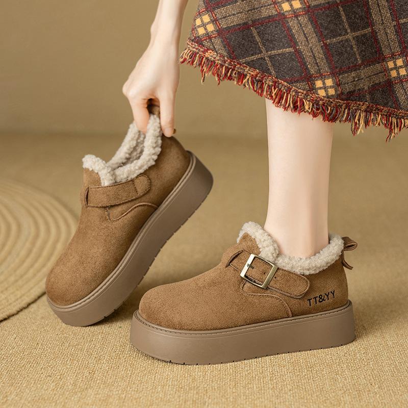 Platform-soled Boken shoes women's winter new lazy shoes velvet warm snow cotton shoes women's fashion