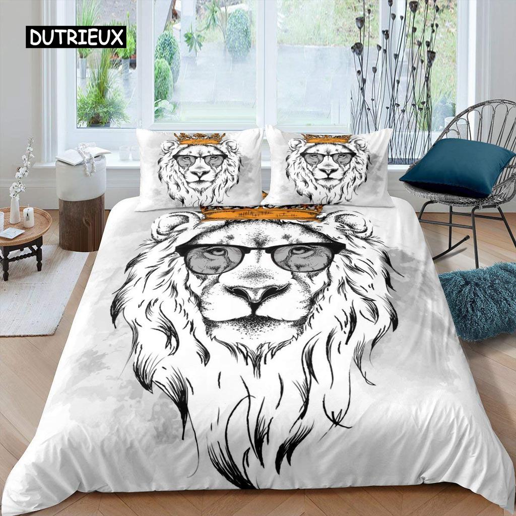 Queen Duvet Cover Set Hand Drawn Crown with Queen Lettering Baroque Style Elements Twin Bedding Set Black and White Quilt Cover