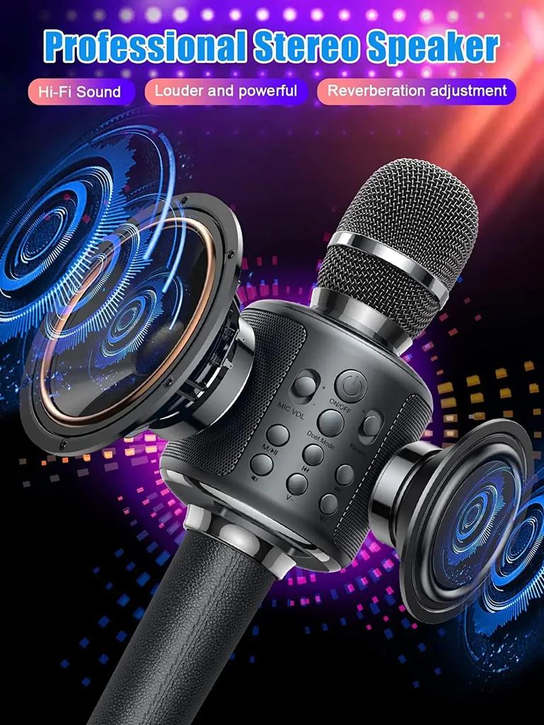 Portable Singing Machine Mic Bluetooth Karaoke Microphone Wireless with Duet Sing/Record/Play/Reverb Adult/Kid Gift for Home KTV
