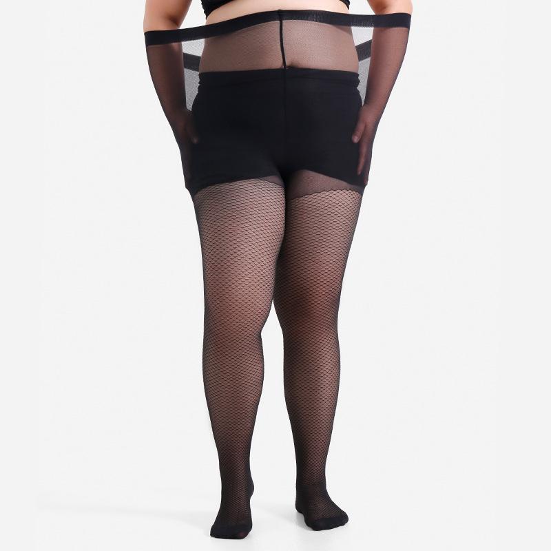 Übergröße Meerjungfrau-Print Strumpfhose für Damen Fischschuppen-Muster 20D Strumpfhosen Elegante durchsichtige Strumpfwaren 150Kg Dessous Strümpfe 2XL 4XL 4XL black