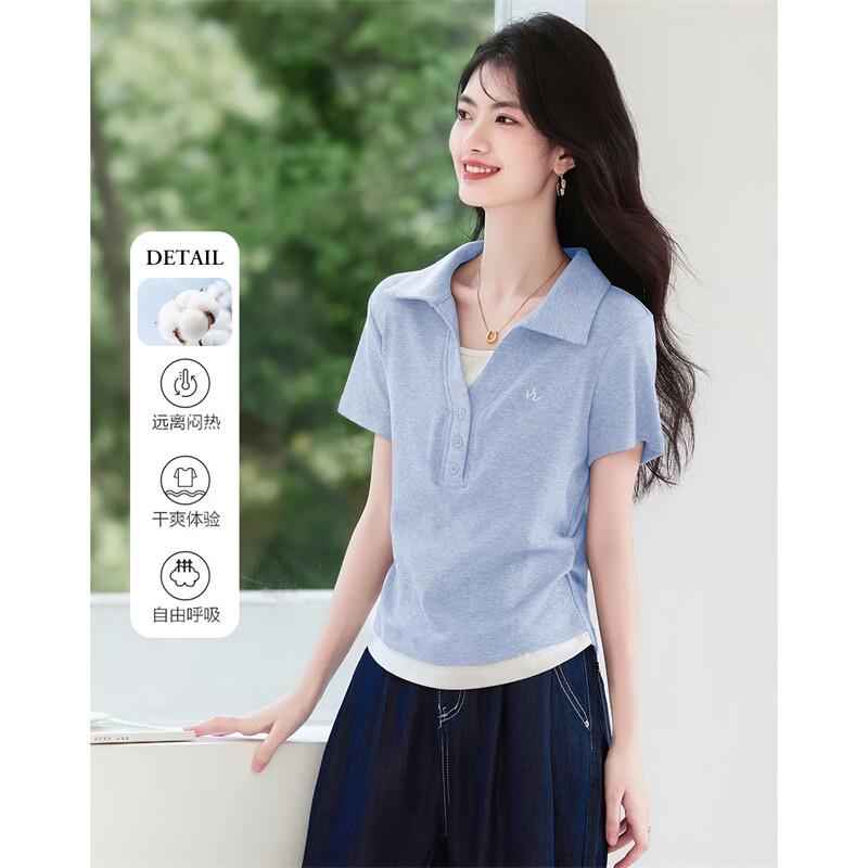 

Women s Layered Polo Collar Short Sleeve T-Shirt M