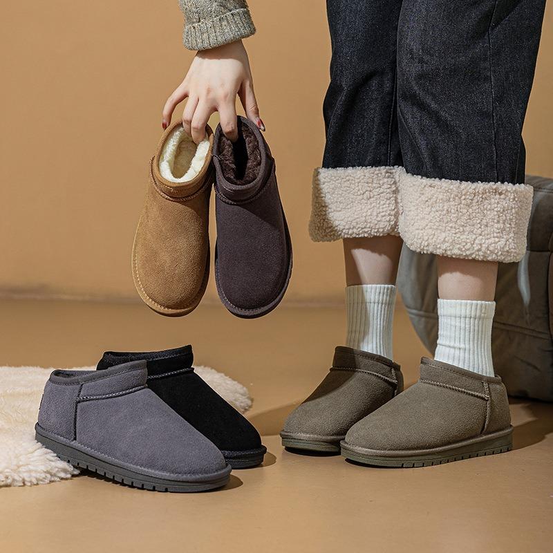 Snow boots men's winter warm velvet thickened leather non-slip waterproof short boots cotton shoes bread shoes