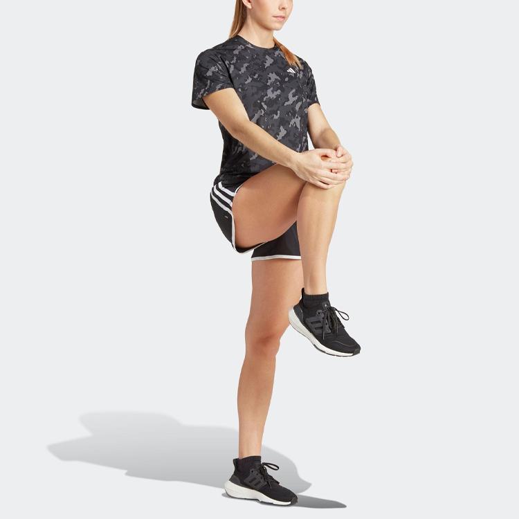 Adidas Three-Stripe Elastic Waist Sports Shorts Women Bottoms Black IC5184