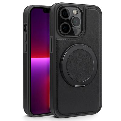 For iPhone 13 Pro Case with Ring Kickstand Compatible with MagSafe PU Leather Back Cover
