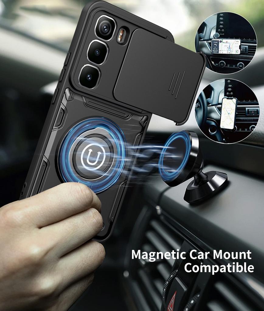 Shockproof Armor Ring Stand Phone Case For Infinix Hot60 Pro Plus 4G Hot60 Pro+ 4G Power Slide Camera Lens Protection Back Cover