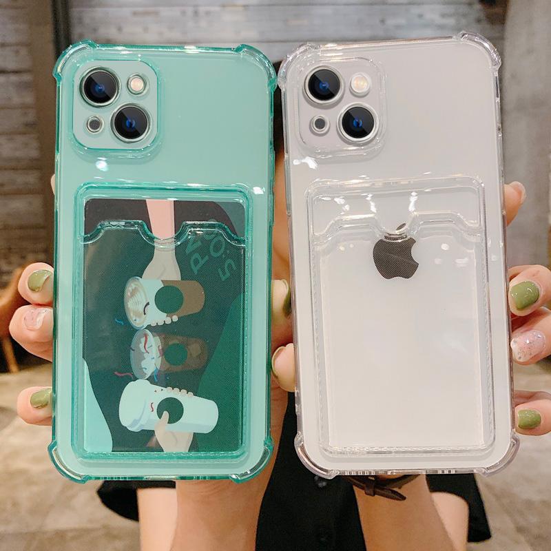 

Противоударный прозрачный мягкий чехол с отделением для карт для iPhone 15 14 Pro Max 13 12 Pro 11 X XR XS 7 8 Plus, тонкий силиконовый чехол для защиты объектива iPhone 13 Pro Max чёрный