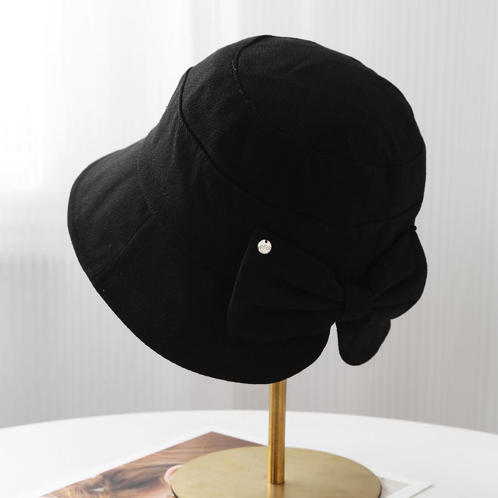 Back split bow bucket hat women's fashion spring and autumn simple sunshade basin hat versatile commuter bucket hat