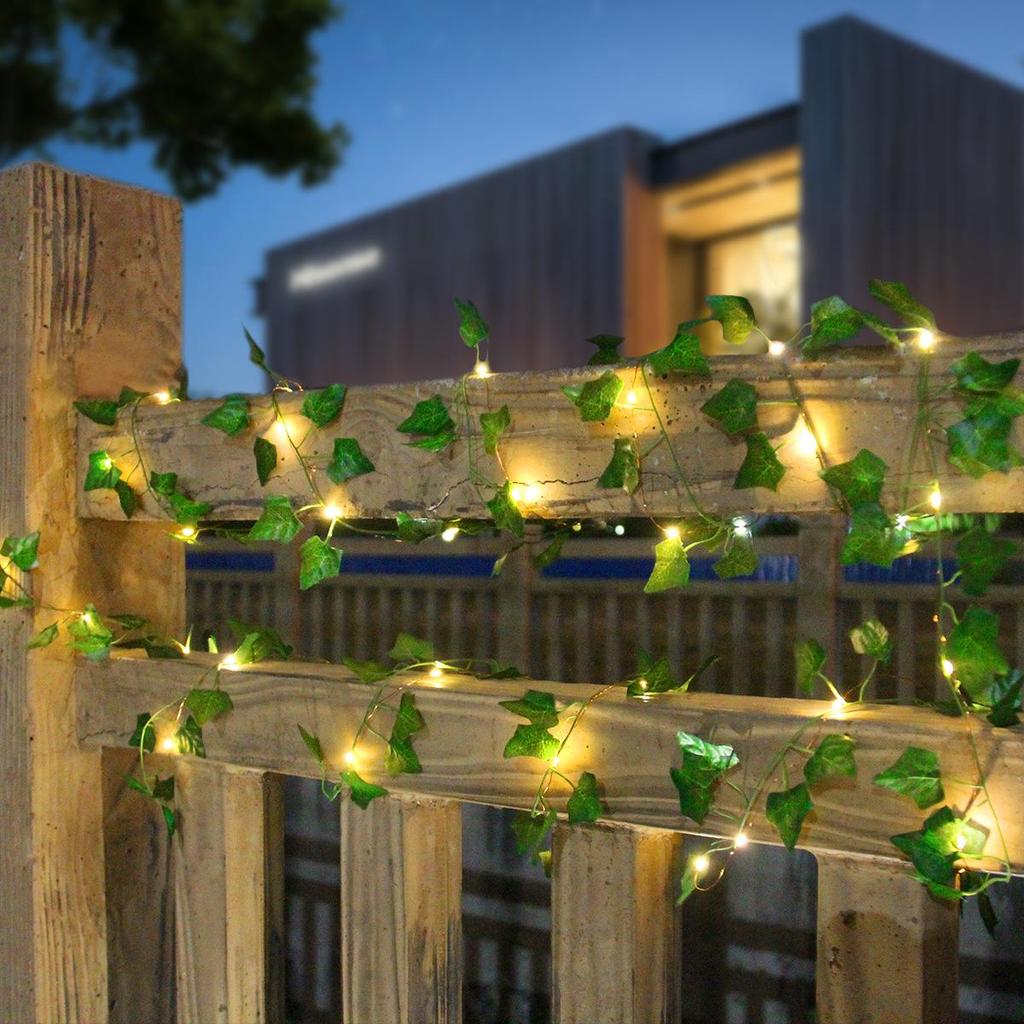 Green Leaf String Lights Solar LED Rattan Garland Ivy Vine Fairy Lights For Garden Party Wedding Terrace Campping Courtyard Decoration