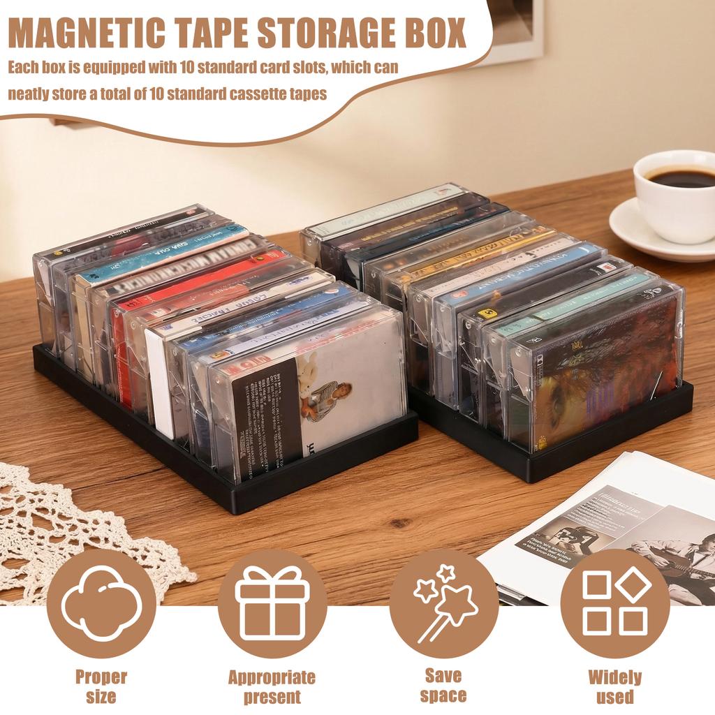 2 ks Regál na kazety 10 přihrádek Kompaktní držák na audio kazety Organizér Úložný box na hudební CD disky pro domácí stolní desku