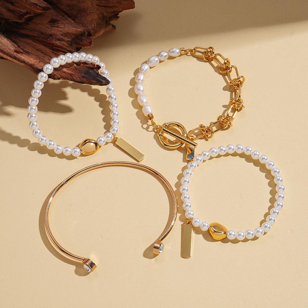 18k Real Gold Electroplated Imitation Pearl Chain OT Chain Bracelet Elegant Temperament Jewelry