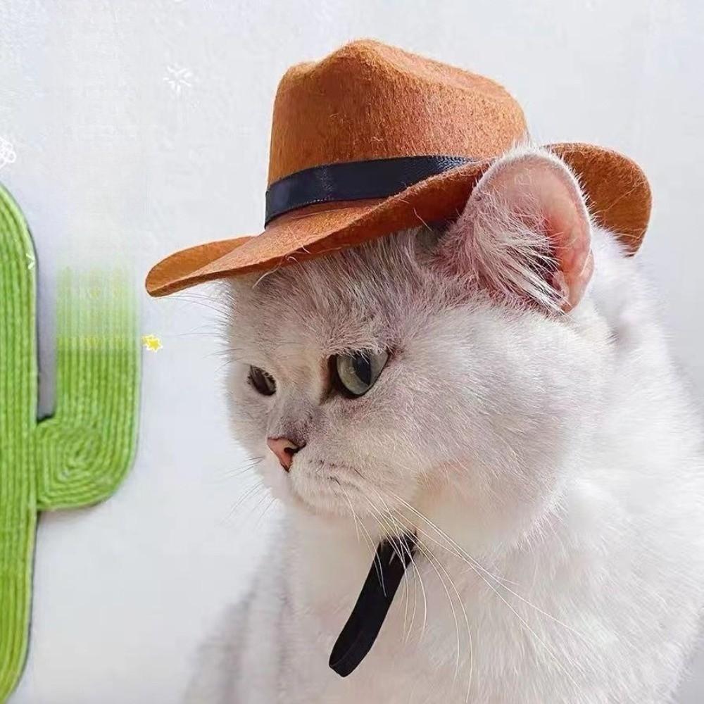 Adjustable Pet Cowboy Hat Cute Cats Triangle Scarf Pet Western Cowboy Hat Set  Birthday Party