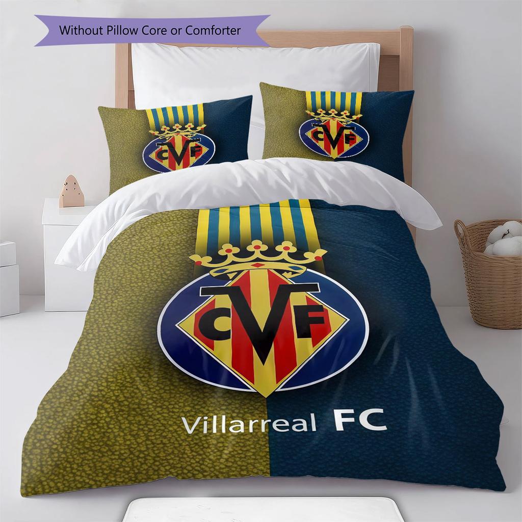 Juego de Colcha y Funda de Almohada con Logo del Villarreal CF Decoración del Hogar Regalo de Cumpleaños (1 * funda nórdica + 2 * fundas de almohada, sin núcleo)