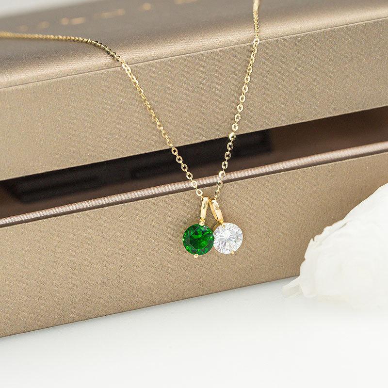 18K Gold-Plated S925 Sterling Silver Necklace with Diamond, Emerald Zircon Pendant - Elegant & Versatile Design Emerald Diamond & Gold
