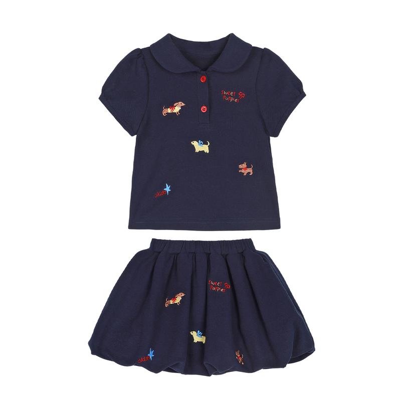 LUSON Mädchen Stickerei Polo Kleid Set