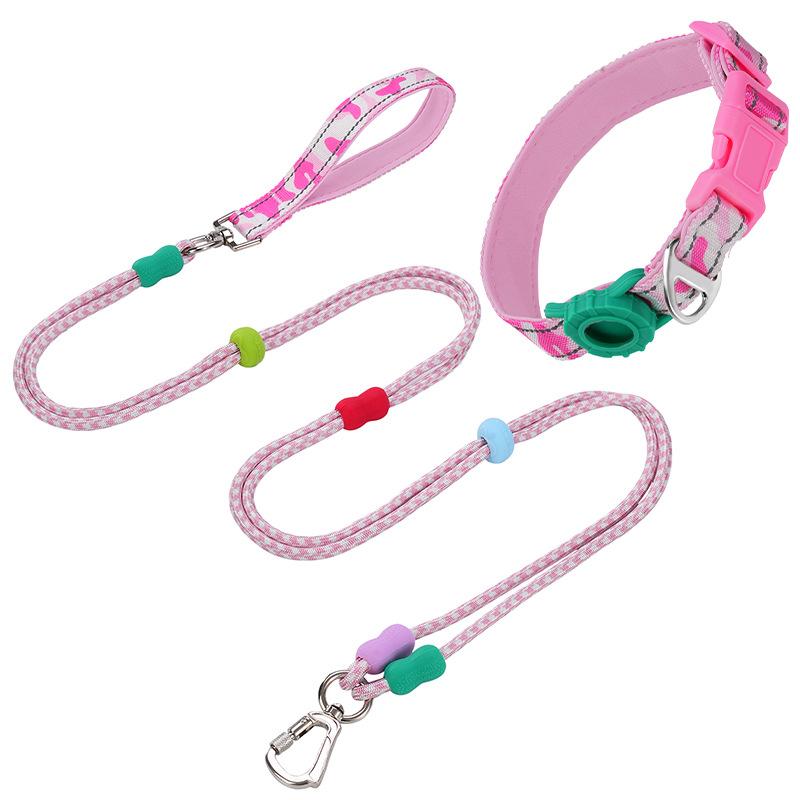 Dog Leash & Collar Set with AirTag Holder For Small Medium Large Dogs,5 FT Double Rope Leashes with Adjustable Reflective Collar