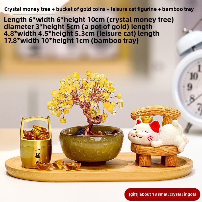 Laywin Fortune-Bringing Cat Home Decoration Item - Natural Yellow Crystal Tree - Tree of Wealth - Cat Desktop Decorative Item