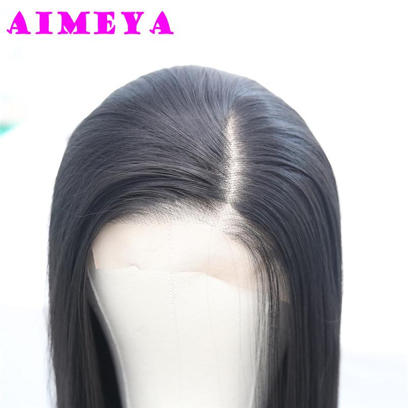 AIMEYA 13X6 Lace Front Wigs for Women Girls Natural Looking Black Long Straight Wigs Heat Resistant Synthetic Hair Wig Daily Use