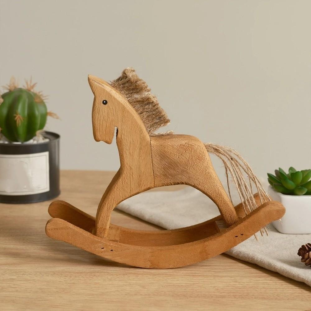 Handmade Rocking Horse Ornaments Retro Style Lifelike Rocking Horse Statue Hand Carved Decorative Animal Sculpture Bedroom