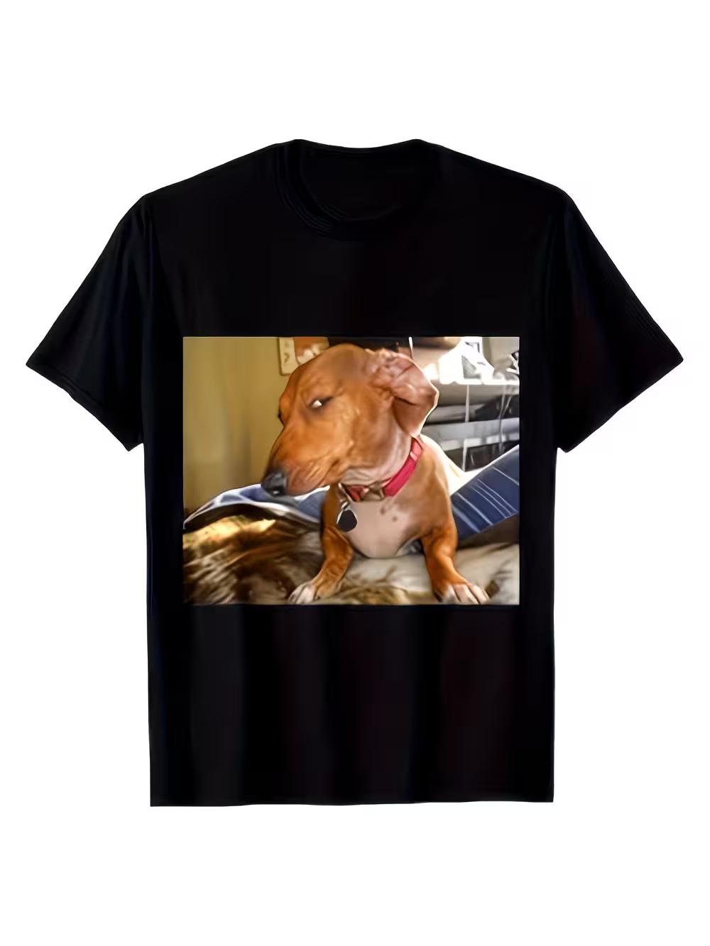 Funny Exaggerated Side-Eye Dog Pattern Unisex T-Shirt | Casual Short Sleeve L