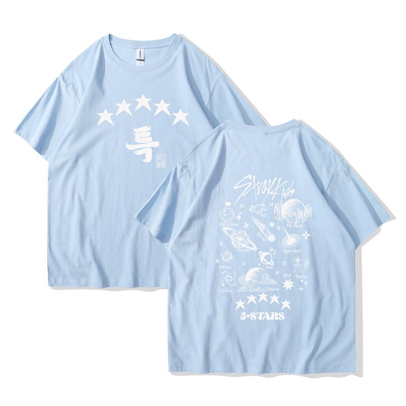 Camiseta de Algodão de Verão Kpop Street Kids 5 estrelas Manga Curta Estética Estampa de Álbum de Música camiseta homens mulheres e crianças peça única