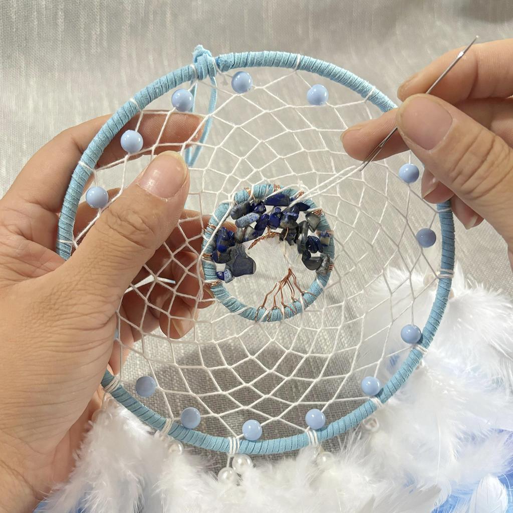 Home Decoration Light Luxury Dreamcatcher Feather Hanging Crystal Stone Tree of Life Woven Wind Chimes Living Room Wall Decor Wall Hanging